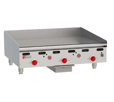 Wolf ASA36 Heavy Duty Griddle, countertop, gas, 36" W x 24" D cooking surface, 1" thick polished steel griddle plate, (3) burners, 81,000 BTU, NSF