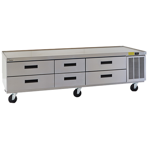 Delfield F2987CP Soporte para equipo refrigerado de perfil bajo, 87-1/4" W, tres secciones, (6) cajones (bandejas no incluidas), 1/4 hp, cUL, UL, NSF