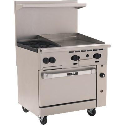 Vulcan 36S-2B24G Endurance 36" 2 Burner Gas Range, 24" Manual Griddle and Standard Oven