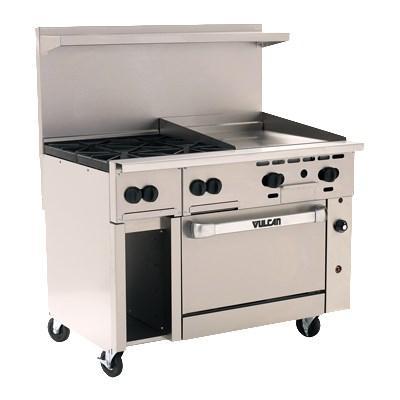Vulcan 48S-4B24G Endurance 4 Burner 48" Gas Range, 24" Manual Griddle, 1 Standard Oven