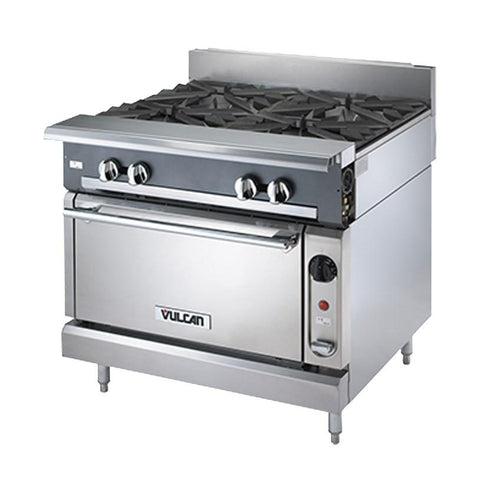 Vulcan V2BG18S Cocina de servicio pesado, 36" de ancho, horno estándar, 2 quemadores, plancha manual de 18"