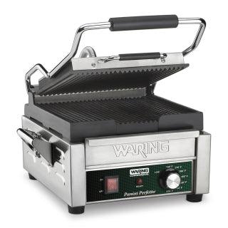 Waring WPG150 Parrilla Panini individual, eléctrica, con placas acanaladas de hierro fundido, 120v/60/1-ph
