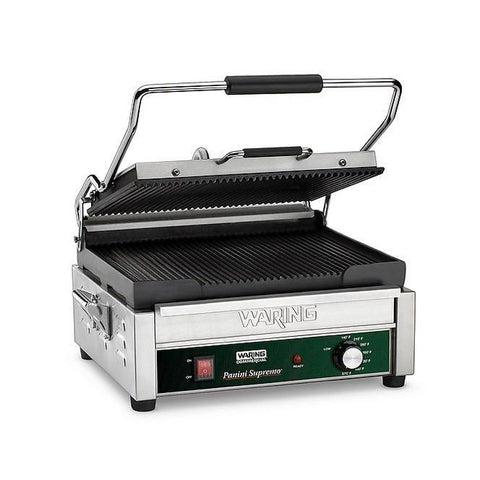 Waring WPG250B Large Panini Grill, ribbed cast iron plates, 208v/60/1-ph