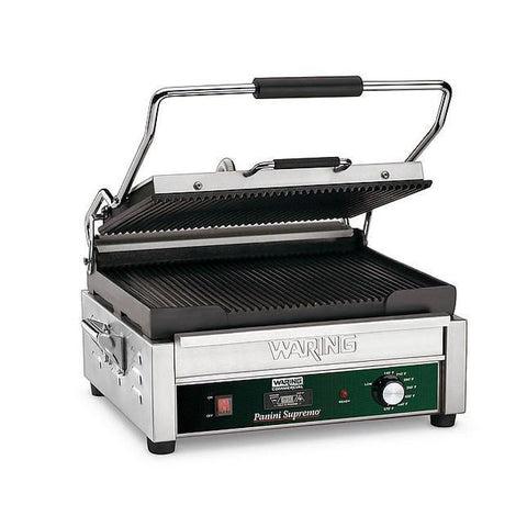 Waring WPG250TB Large Panini Grill, single, ribbed cast iron plates, 208v/60/1-ph