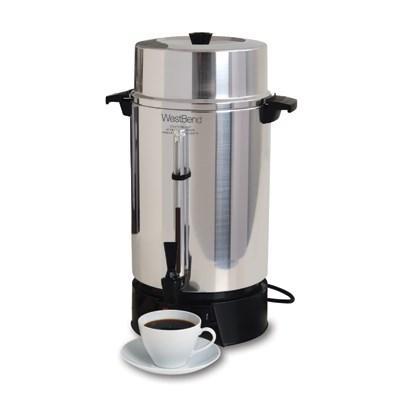 Cafetera West Bend 33600, capacidad para 100 tazas, llenado manual, 120 V/50/60/1 fase, 12,5 amperios, 1500 vatios, NEMA 5-15P, cULus, NSF