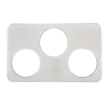 Winco ADP-666 placa adaptadora, 21"W x 13"D, (3) orificios de 6-3/8", se adapta a insertos de 4 cuartos, acero inoxidable