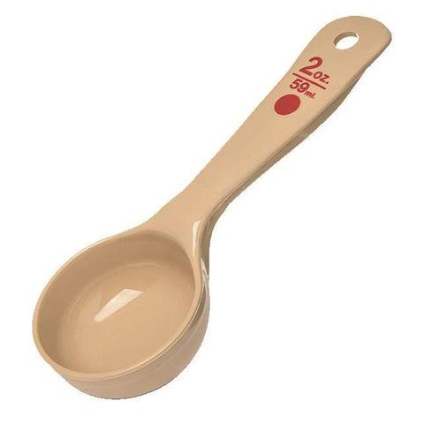 Carlisle 432406 Measure Misers 2 Oz. Beige Solid Short Handle Portion Spoon with Red Color Coding