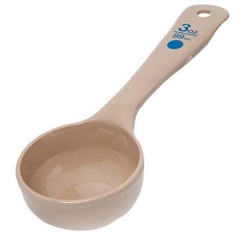 Carlisle 432606 Measure Misers 3 Oz. Beige Solid Short Handle Portion Spoon with Blue Color Coding