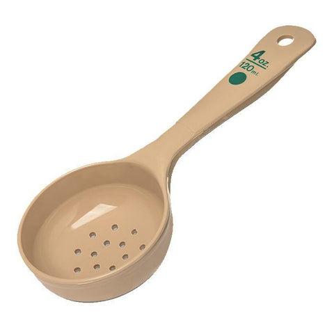 Carlisle 432906 Measure Misers 4 Oz. Beige Perforated Short Handle Portion Spoon with Green Color Coding