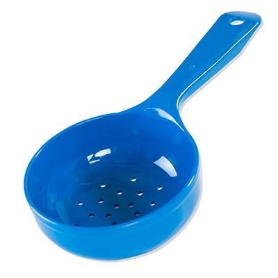 Carlisle 496814 Measure Misers 8 Oz. Blue Short Handle Perforated Portion Spoon