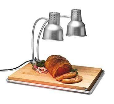 Carlisle HL8285B00 Flexiglow 24" Dual Arm Aluminum Heat Lamp with Maple Cutting Board, and Drip Pan - 120V