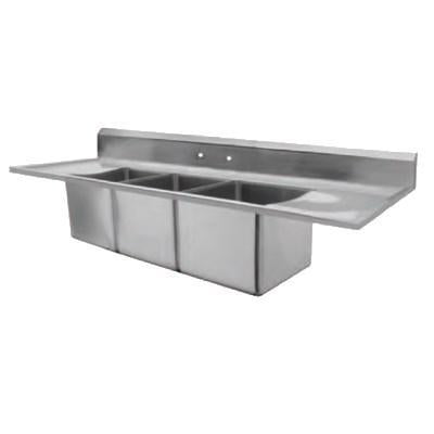 GSW USA SH12163DDN Three Tubs Marine Edge Drop-In Deck Mount Sink, 60"W X 22"D X 14"H