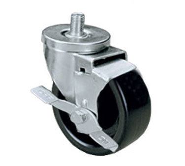 Component Hardware CMT1-3BBN, Medium Duty 1/2-13 x 1-1/2" Threaded Stem Caster With 3" Black Polyolefin Wheel With Brake
