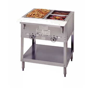 Unidad de comida caliente Duke 303 Aerohot Steamtable, 44-3/8"L, gas, (3) pozos de comida caliente de 12" x 20"