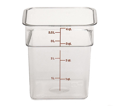 Cambro 4SFSCW135 CamSquare Food Container, 4 qt., 7-1/4L x 7-1/4W x 7-3/8H, red graduation, polycarbonate, clear, NSF