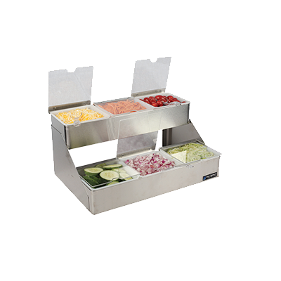 San Jamar B4706INL Step Condiment Center, 18-1/8"W x 12"D x 8"H, 2-tier, (6) 1 quart inserts