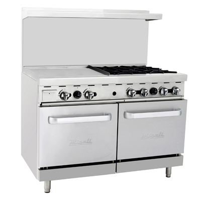 Migali C-RO4-24GL-LP Estufa de propano líquido Competitor Series® con plancha: 48" W, (4) quemadores, (1) plancha de 24", (2) hornos