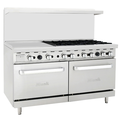 Migali C-RO6-24GL-LP Competitor Series® Liquid Propane Range with Griddle - 60”W, (6) Burners, (1) 24” Griddle, (2) Ovens