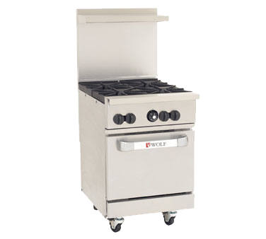 Wolf C24S-4B Challenger XL™ Cocina para restaurante, 24", gas, (4) quemadores de 30 000 BTU, horno estándar, 143 000 BTU, NSF