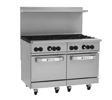 Wolf C48SS-8B Challenger XL™ estufa para restaurante, gas, 48", (8) quemadores de 30,000 BTU con cabezales de quemador extraíbles, (2) hornos estándar, 286,000 BTU, NSF