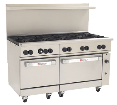 Wolf C60SS-10B Challenger XL™ Restaurant Range, 60", gas, (10) 30,000 BTU burners with lift-off burner heads, (2) standard oven bases, 358,000 BTU, NSF