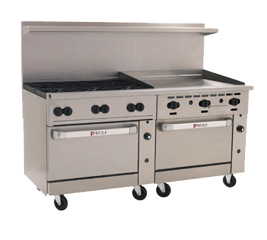 Wolf C72SS-6B36G Challenger XL™ Restaurant Range, 72", gas, (6) 30,000 BTU burners, 36" manual griddle, 3/4" thick, 310,000 BTU, NSF