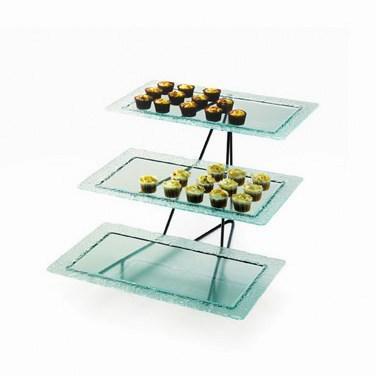 Cal-Mil 1710-13 Glacier Three Tier Black Wire Rectangular Faux Glass Tray Display