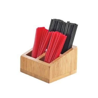 Cal-Mil 3307-60 5" Square Stir Stick Holder - 4 Compartments, Bamboo