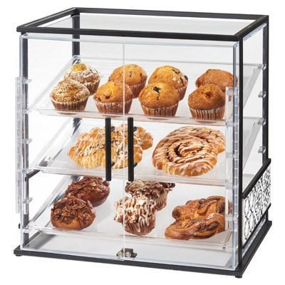 Cal-Mil 4034-85 Granada 3 Tier Pastry Display Case with Hinged Doors - Metal, Black