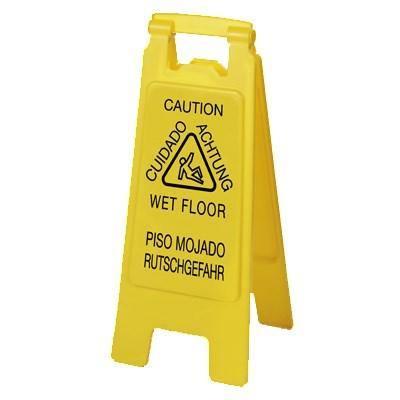 Carlisle 3690904 Señal de seguridad para piso mojado - 11x25" 2 caras, multilingüe, polipropileno, amarillo