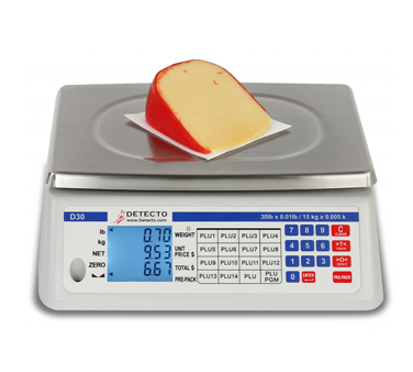 Detecto D30 Price Computing Scale, digital, lb./kg conversion, 30 lb. x 0.01 lb/15 kg x 0.005 kg capacity, 110-120/50/60/1-ph, NTEP, legal for trade