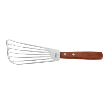 Winco FST-6 Fish Spatula, 6-3/4" x 3-1/4", slotted, dishwasher safe, wood handle, stainless steel, satin finish