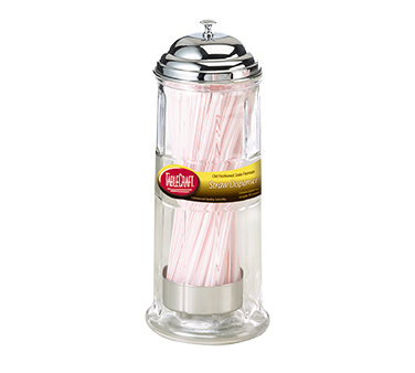 TableCraft Products H714CH Straw Dispenser, 4-1/4" x 4-1/4" x 11", glass, chrome plated top, includes 72 straws per dispenser