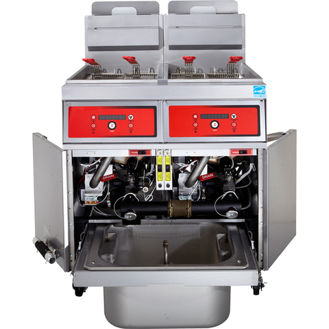Vulcan 3VK65DF PowerFry5 195-210 Lb. Capacity 3-Unit Gas Fryer System with Filtration, 240,000 BTU, NSF