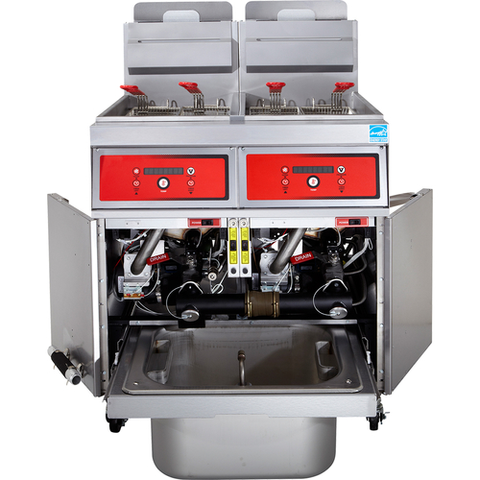 Vulcan 3VK65DF PowerFry5 195-210 libras. Sistema de freidora a gas de 3 unidades de capacidad con filtración, 240 000 BTU, NSF