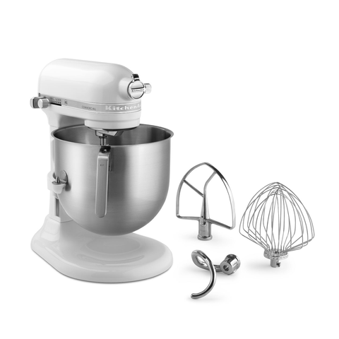 Batidora de pie comercial KitchenAid® KSM8990WH, tazón de 8 cuartos con elevador, blanco