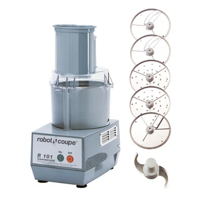 Robot Coupe R101P Combination Food Processor, 1.9 liter gray polycarbonate bowl, stainless steel "S" blade, vegetable prep function with internal ejection, single speed