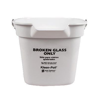 San Jamar KP320WH Kleen-Pail, 10 Qt., "Solo vidrio roto", boquilla grande, blanco