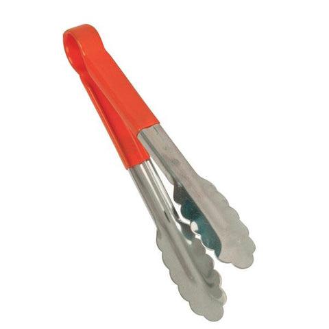 Thunder Group SLTG812R 12"L Stainless Steel Red Handle Utility Tongs