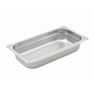 Winco SPJH-302 Steam Table Pan, 1/3 size, 6-7/8" x 12-3/4" x 2-1/2" deep, 22 gauge heavy weight, anti-jamming, 18/8 stainless steel, NSF