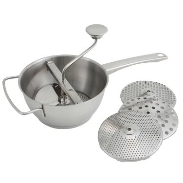 Winco SVM-8 Food Mill, 2 quart, medium, 8" dia., round, (4) interchangeable cutting plates, stainless steel