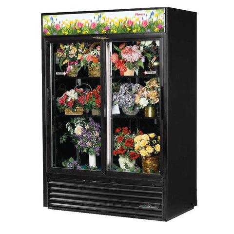 True GDM-47FC-HC-LD Enfriador floral refrigerado de dos secciones con puertas corredizas