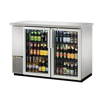 Refrigerador con barra trasera de dos secciones con (2) puertas batientes de vidrio
