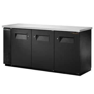 Enfriador de barra trasera de tres secciones, color negro, con (3) puertas sólidas