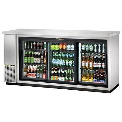 Refrigerador con barra trasera de acero inoxidable con (3) puertas corredizas de vidrio