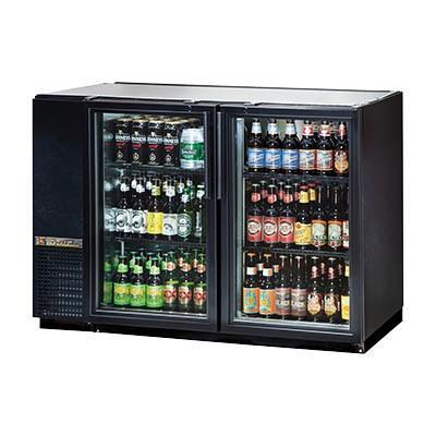 Refrigerador con barra trasera negra de dos secciones con (2) puertas batientes de vidrio