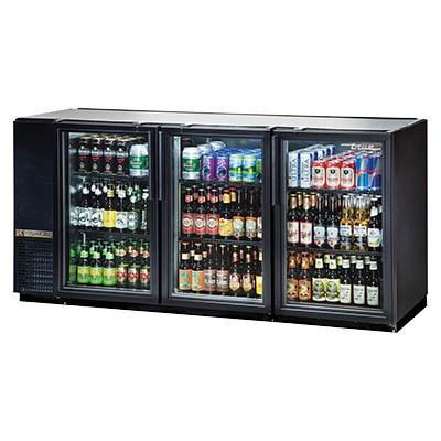 Refrigerador con barra trasera negra con (3) puertas batientes de vidrio