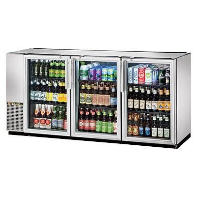 Refrigerador con barra trasera de acero inoxidable con (3) puertas batientes de vidrio