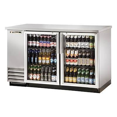 Refrigerador trasero de barra de acero inoxidable de dos secciones con (2) puertas batientes de vidrio