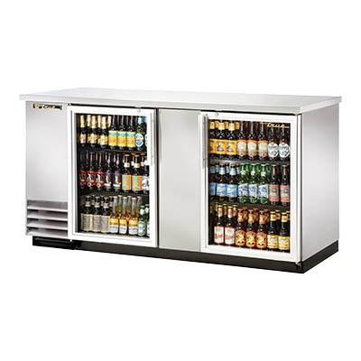 Refrigerador con barra trasera de acero inoxidable de dos secciones con (2) puertas batientes de vidrio